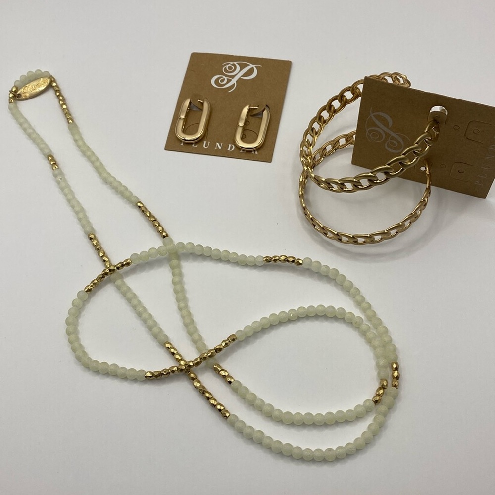 New Beaded Necklace Hoop Earrings set